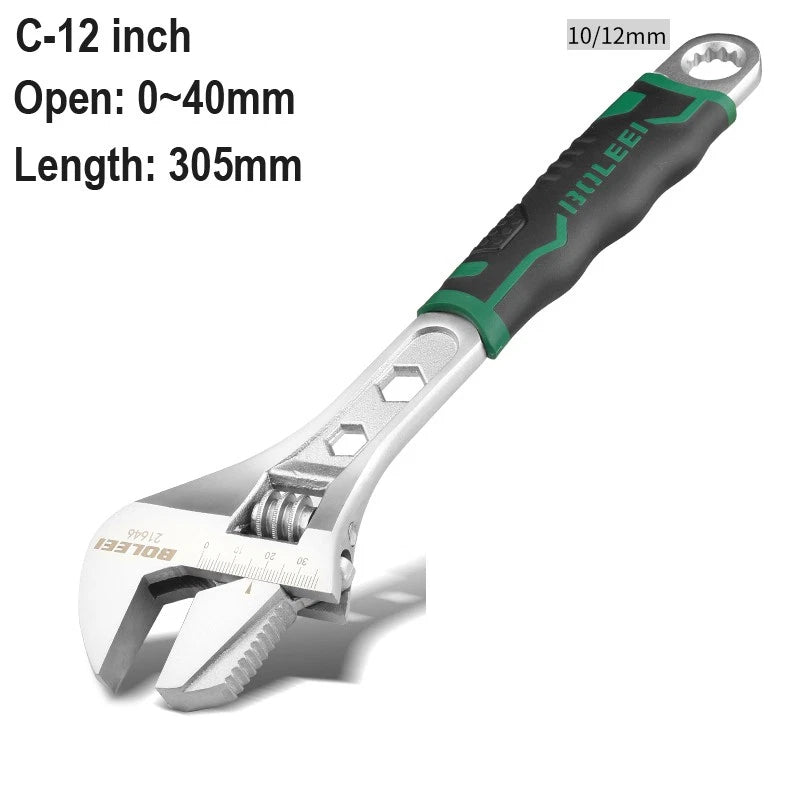 Adjustable Spanner Wrench 6 8 10 12" Cr-V Steel Metric Scale Strong Grip Handle