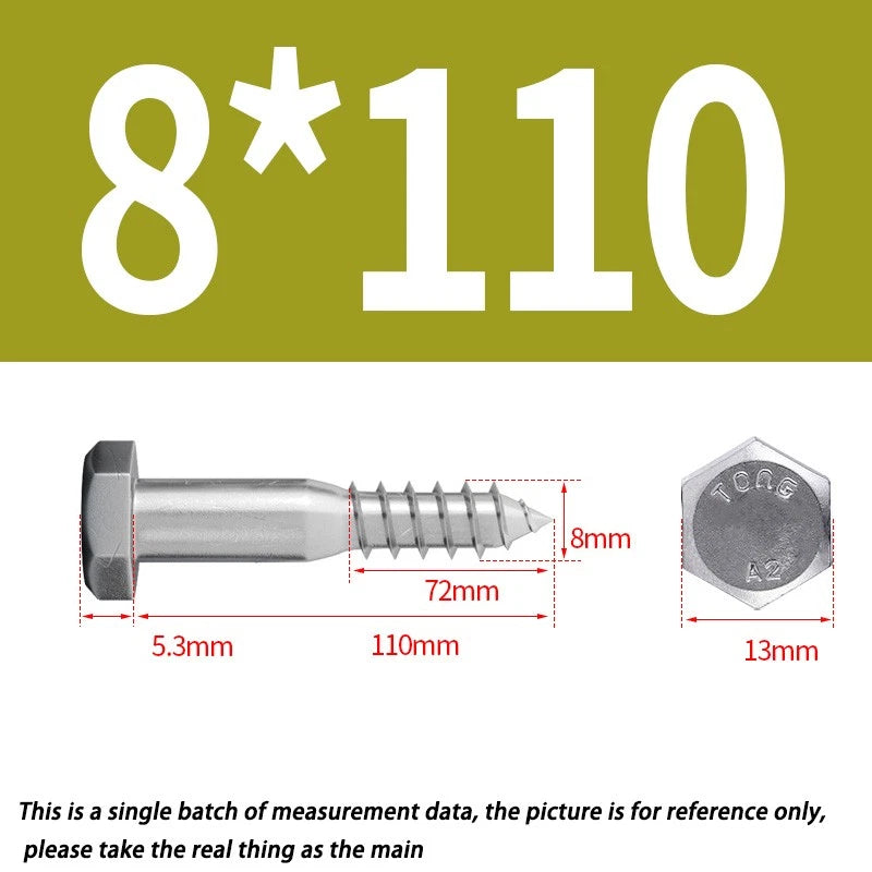 M8 A2 Stainless Steel Hex Head Lag Bolts – DIN571 Wood Screws