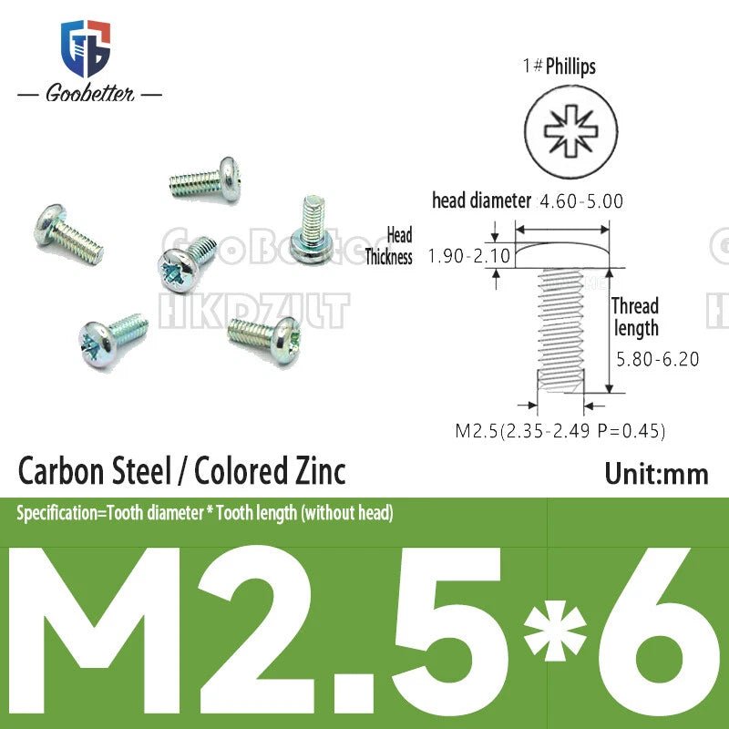 Round Head Machine Screws M2 M2.5 M2.6 | Carbon Steel & Stainless | 100–500 PCS - HomeDIYer