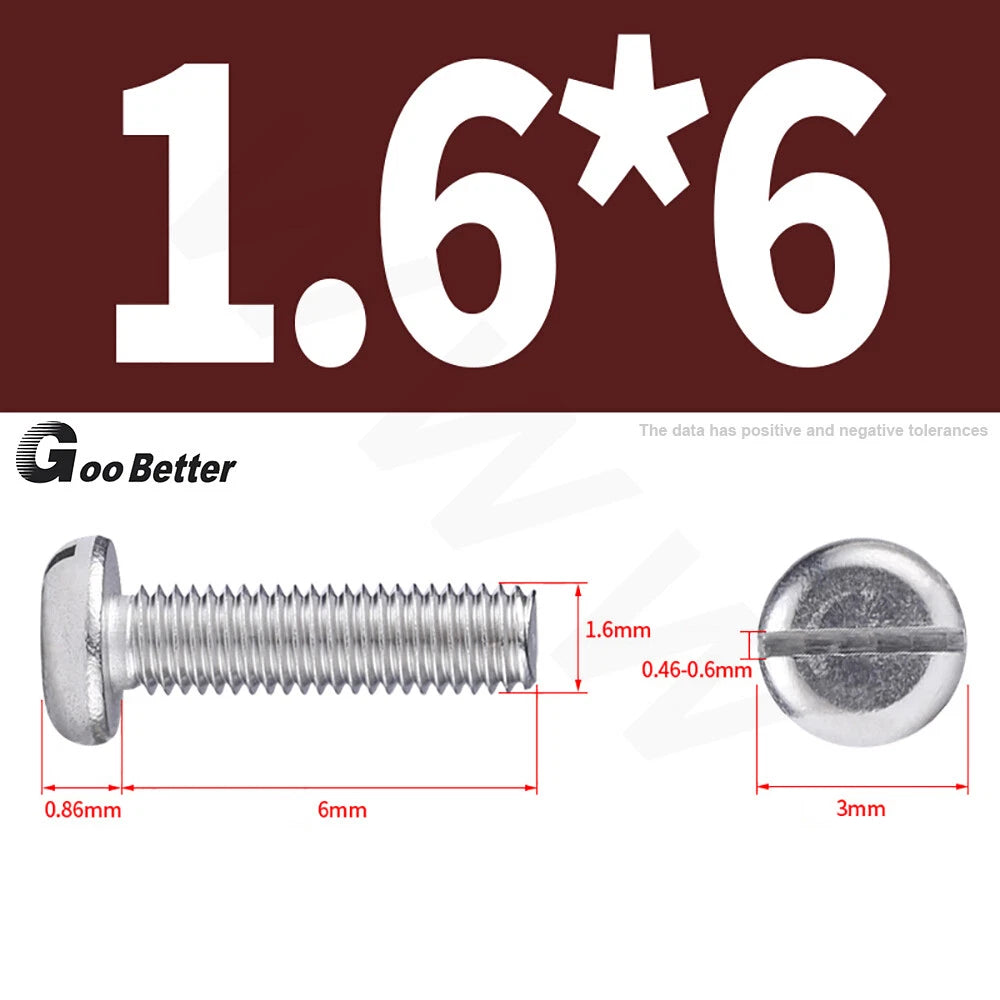 Slotted Pan Head Machine Screws – M1.6 to M4, A2 Stainless Steel, Fully Threaded, Lengths 3mm–60mm