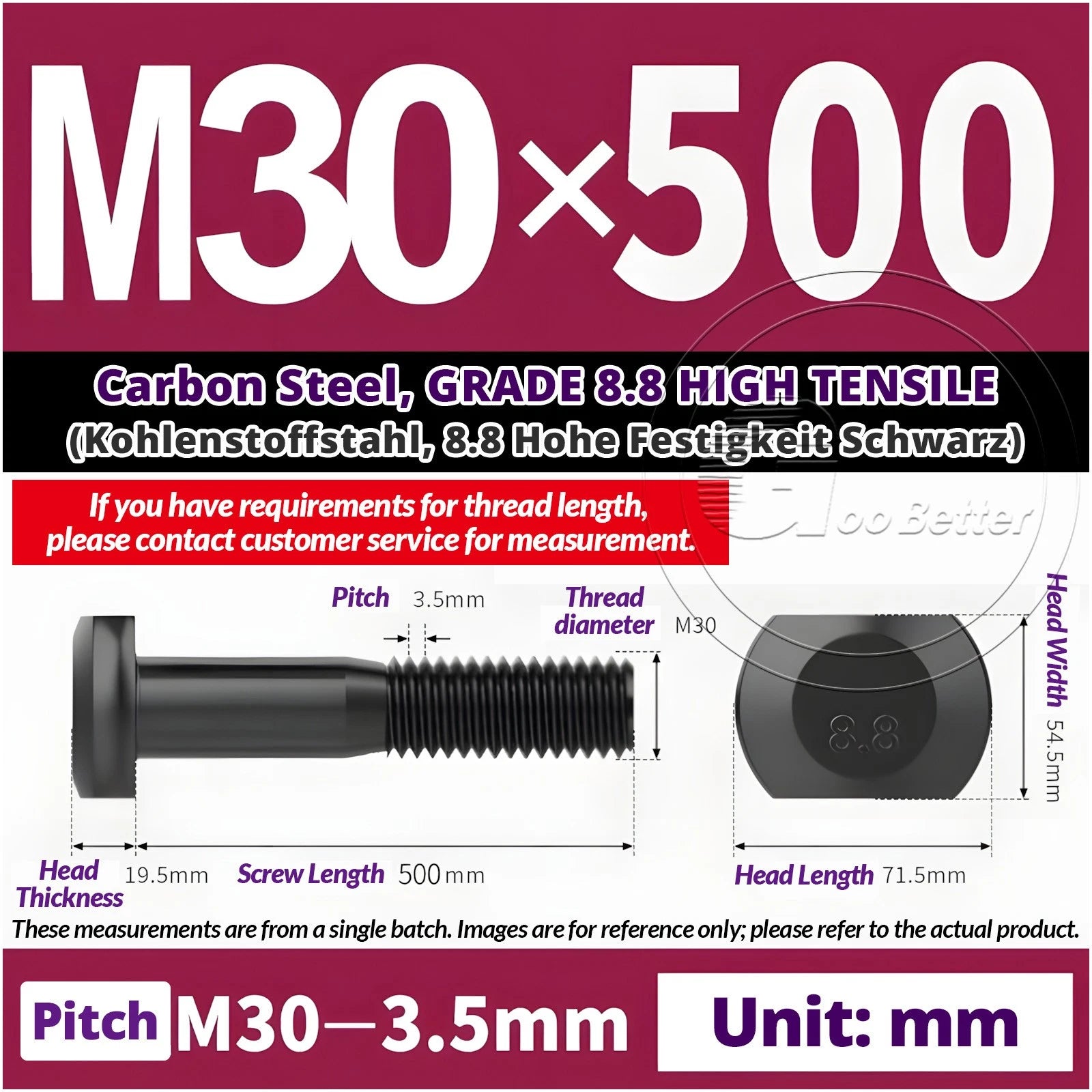 T-Slot Bolts M22 - M42 T Track Bolts 70mm to 500mm Long GRADE 8.8 HIGH TENSILE