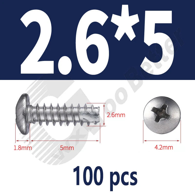Pan Head Sheet Metal Screws Metric M1~M6 A2 Stainless Steel Sheet Metal Screws