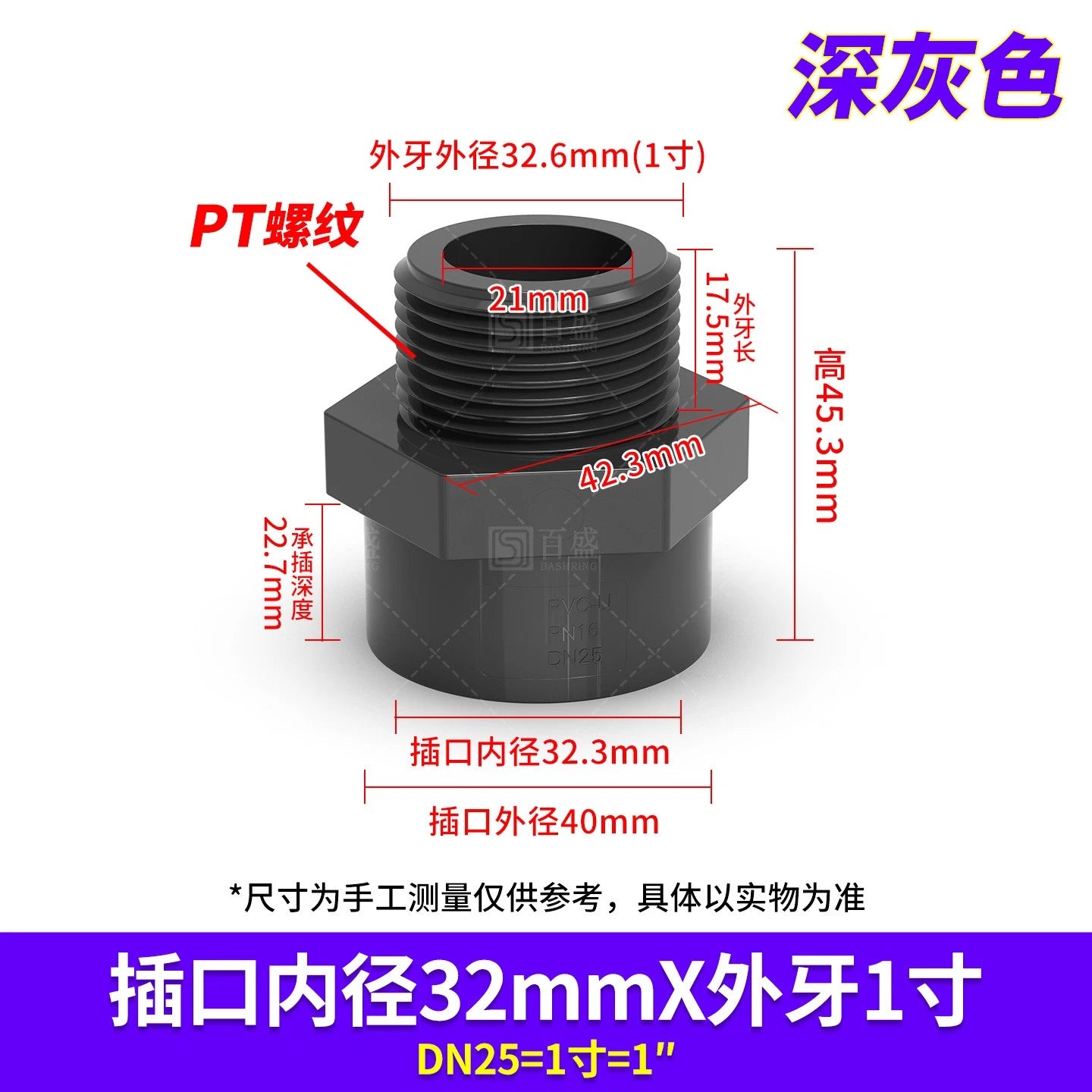 PVC Metric Plumbing Fittings Pipe Straight Threaded Male & Female Connector