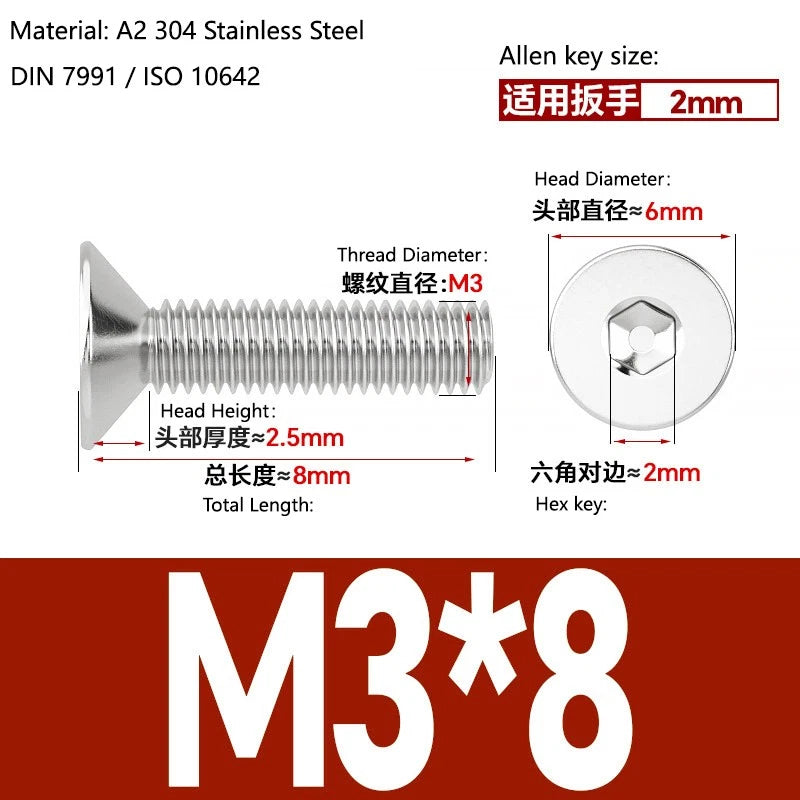 A2 Stainless Steel Socket Countersunk Screws – ISO 10642, M3 M4 M5