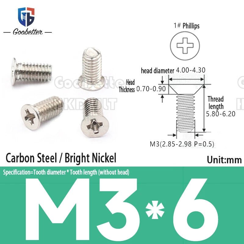 M3 Phillips Flat Head Machine Screws – Carbon Steel Countersunk Bolts, 3 mm to 15 mm - HomeDIYer