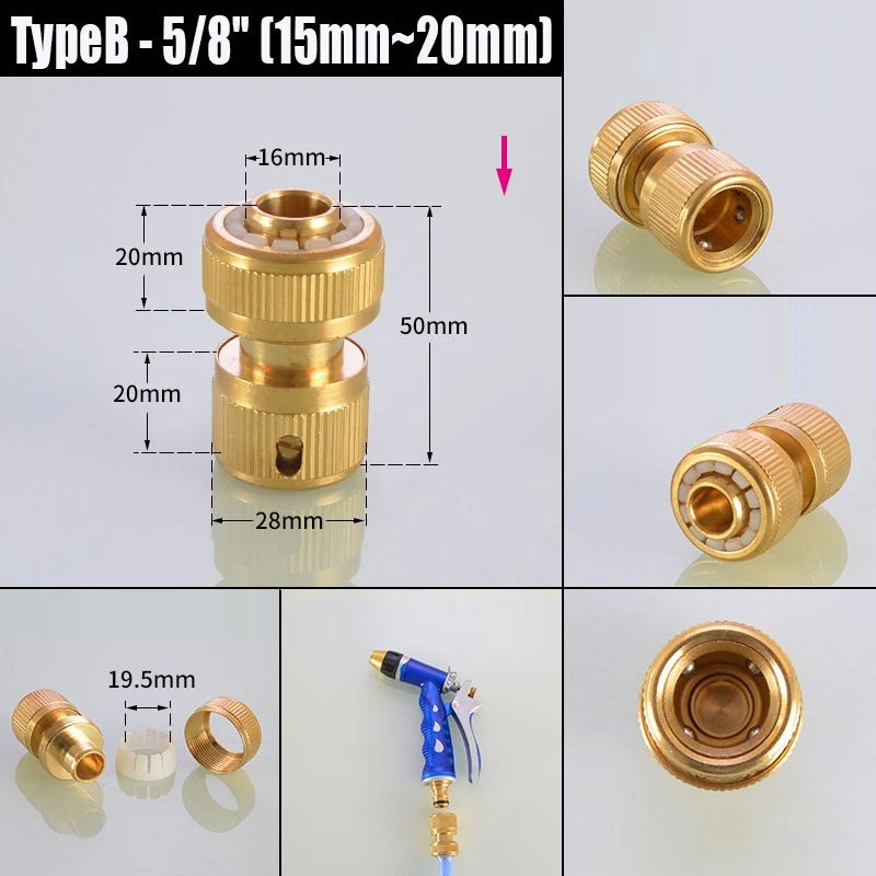 Water Stop Copper Quick Connect Hose Fitting — Male Thread Garden Tap Snap-On Connector
