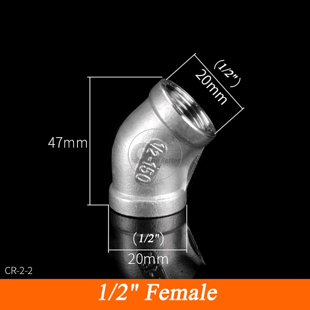 45° BSPT Threaded Elbow Pipe Fittings — A2 Stainless Steel, 1/8" to 4", Female & Female-to-Male
