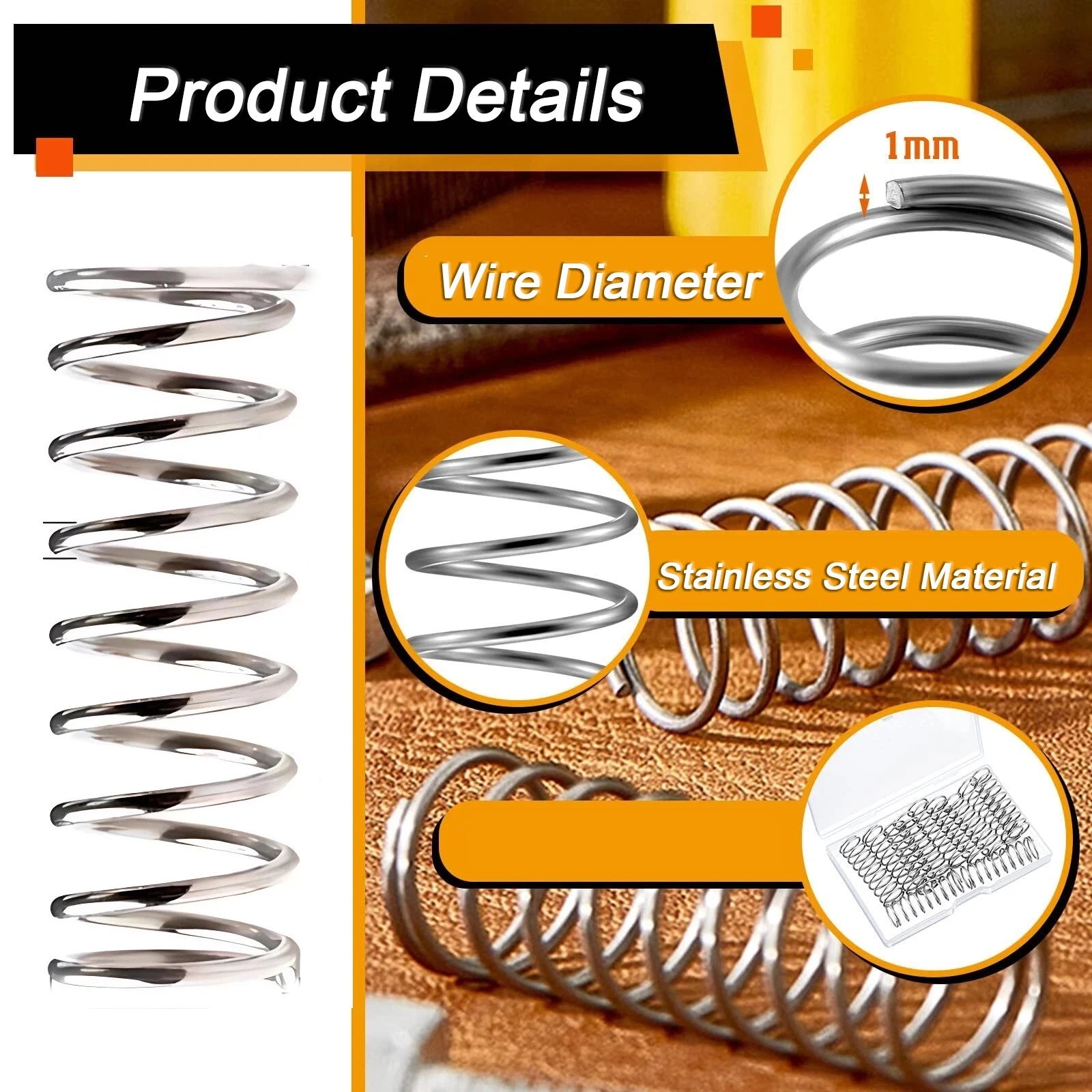 10pcs A2(304) Stainless Steel Compression Pressure Small Springs 0.3/0.4/0.5mm