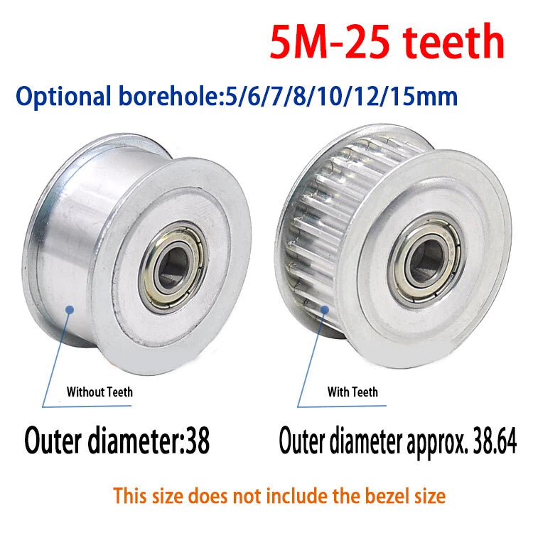 HTD 5M 3mm - 15mm Bore Timing Belt Idler Pulley 12T - 35T Tooth & Toothless