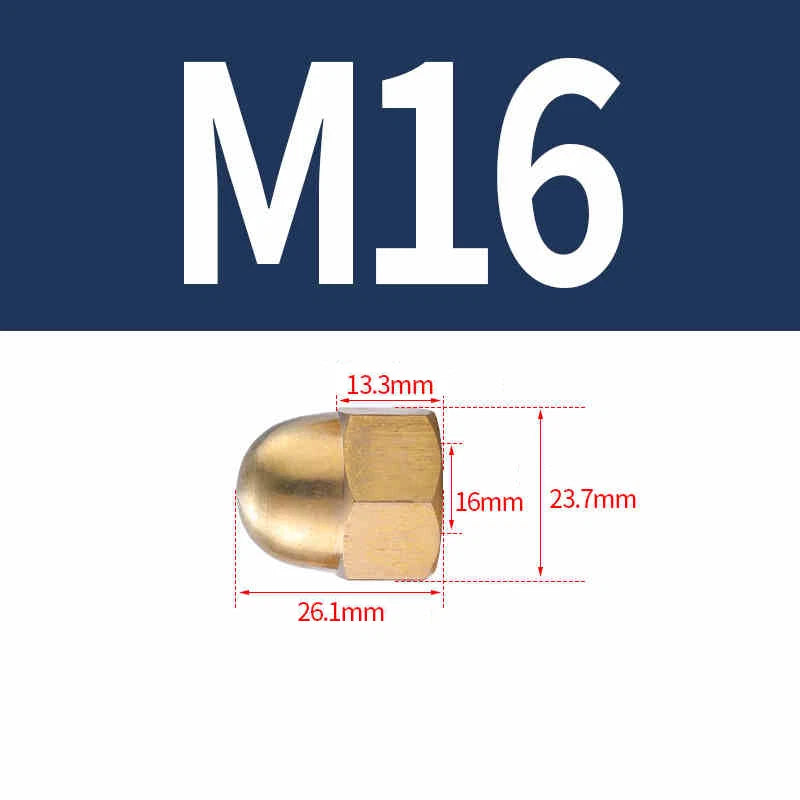 Solid Brass Cap Nuts M3–M20 – Hex Acorn Dome Cover Nuts, Untreated Natural Finish