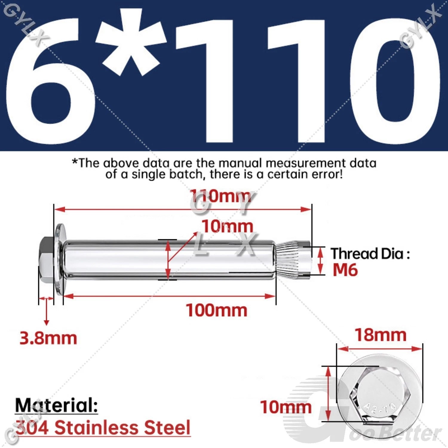 Expansion Anchor Bolts for Masonry — M6 to M16, Stainless Steel & Zinc-Coated