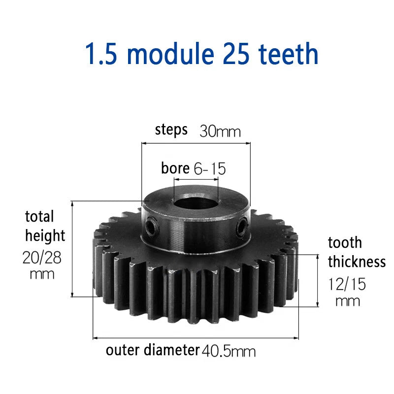 Mod 1.5 Steel Pinion Gear Spur Gears 15-80 Teeth 5-30mm Bore With Screw Hardened