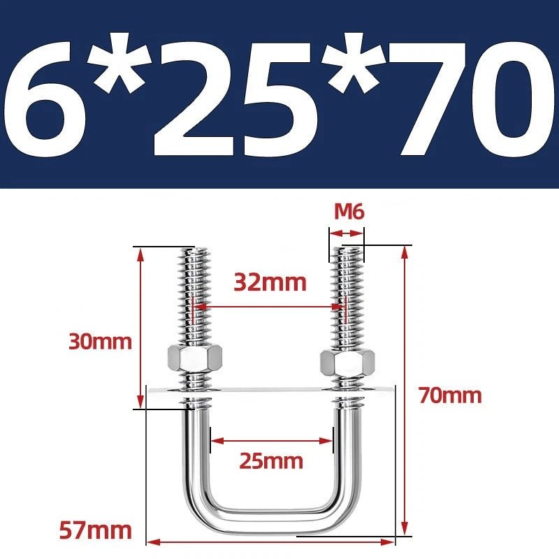 M6 U - Bolt with Plate and Nuts – Stainless Steel 304 (A2) for Trailer & Pipe Clamp - HomeDIYer