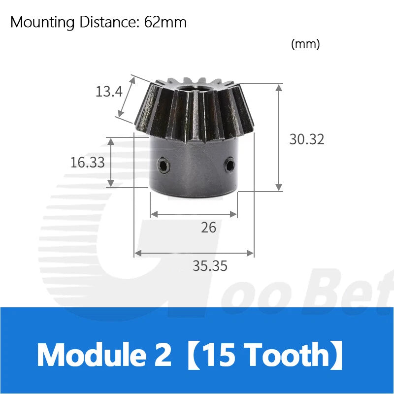 Module 1 1.5 2 Bevel Gear C45 Steel Gear Ratio 1:3 15-45 Tooth Hardened Black