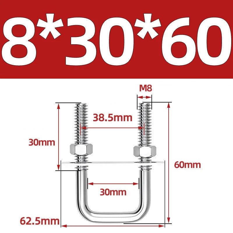 M8 Square U - Bolts Stainless Steel A2 with Plates and Nuts — Multiple Sizes - HomeDIYer