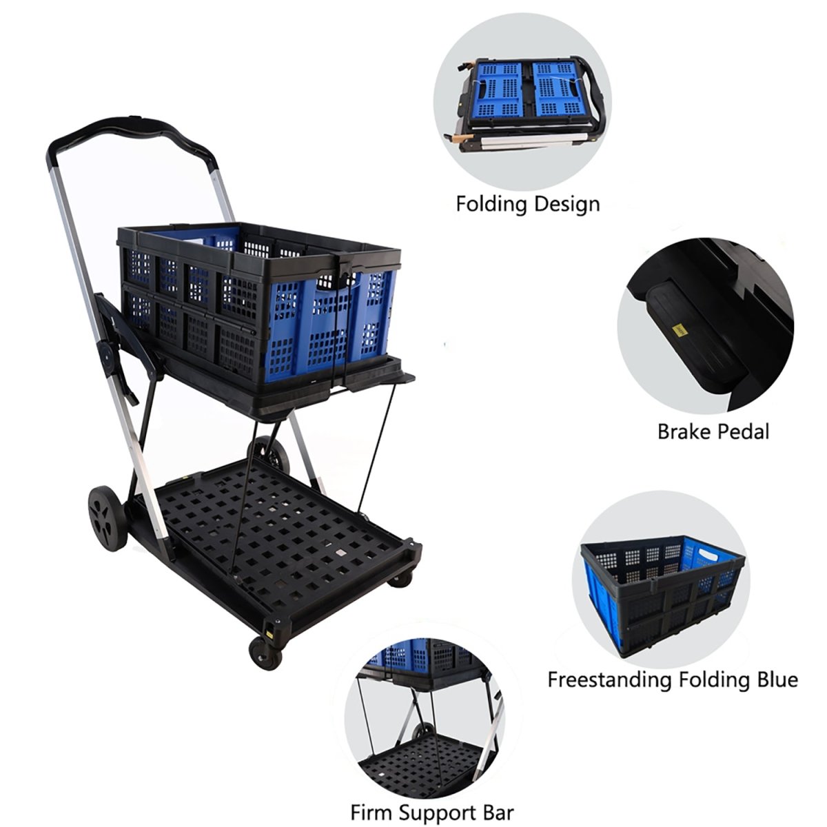 Folding service cart with wheels double - decker, shopping, library, office warehouse moving carts - HomeDIYer