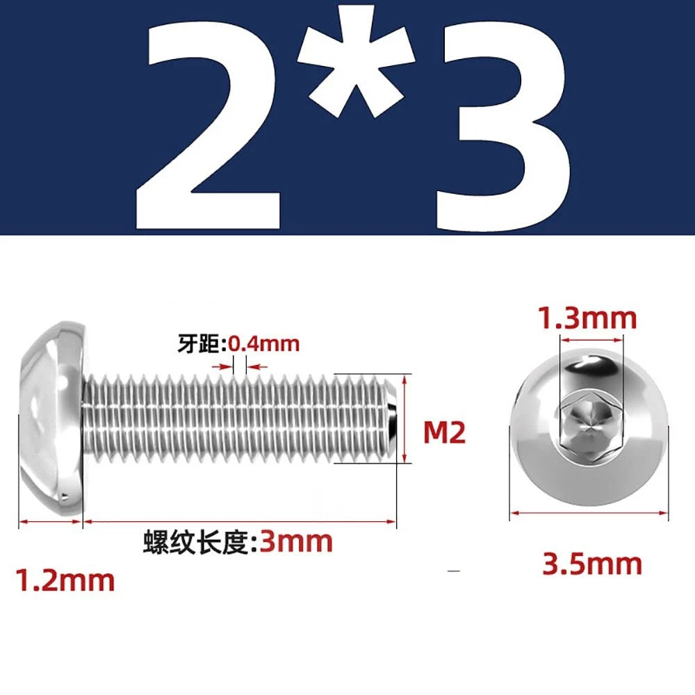 M1.6–M5 A2 Stainless Steel Button Head Socket Cap Screws – Round Pan Head, Hex Drive, Fully Threaded