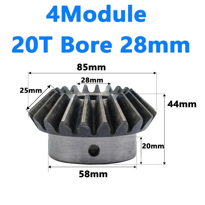 Bevel Gear 4 Module Ratio 1:1 Teeth 20 Bore Dia 20mm 22mm 24mm 25mm 28mm - 40mm