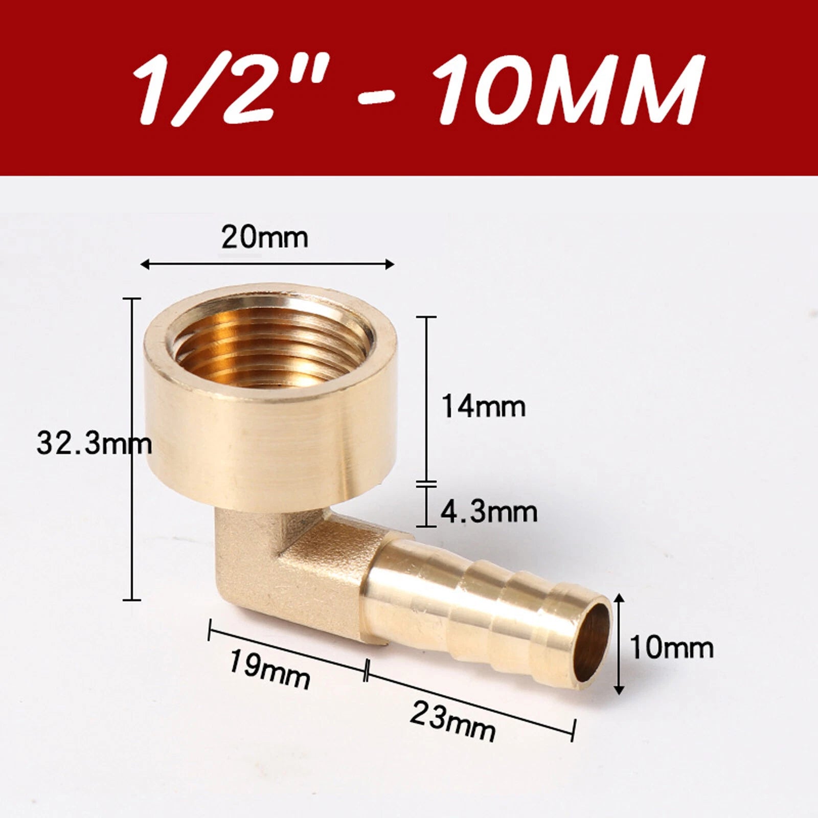 Brass 90° Elbow Barbed Hose Tail Fitting — Male & Female NPT Thread, Air Water