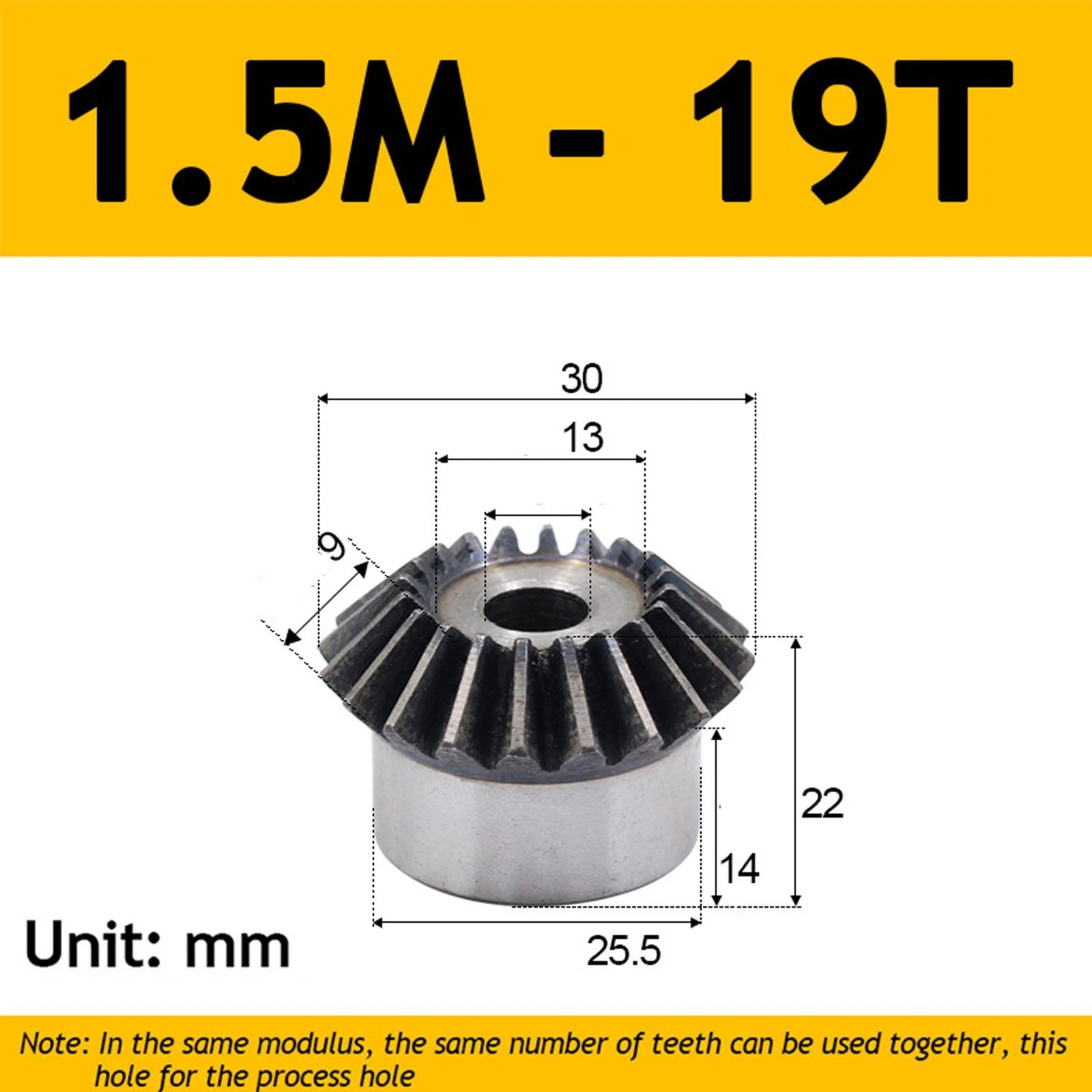 1.5 Module Steel Umbrella Tooth Bevel Gear Helical Motor Gear 15-40 Tooth