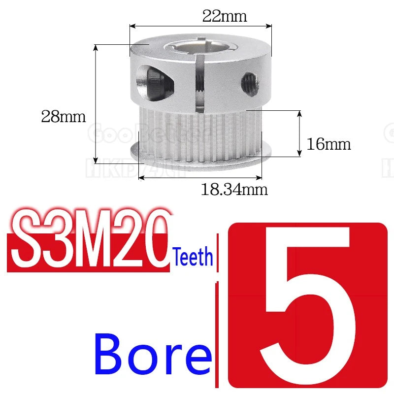 S3M Timing Pulley Belt Synchronous Wheel Gear 3D Printer Bore 5-15mm 20-28 Teeth