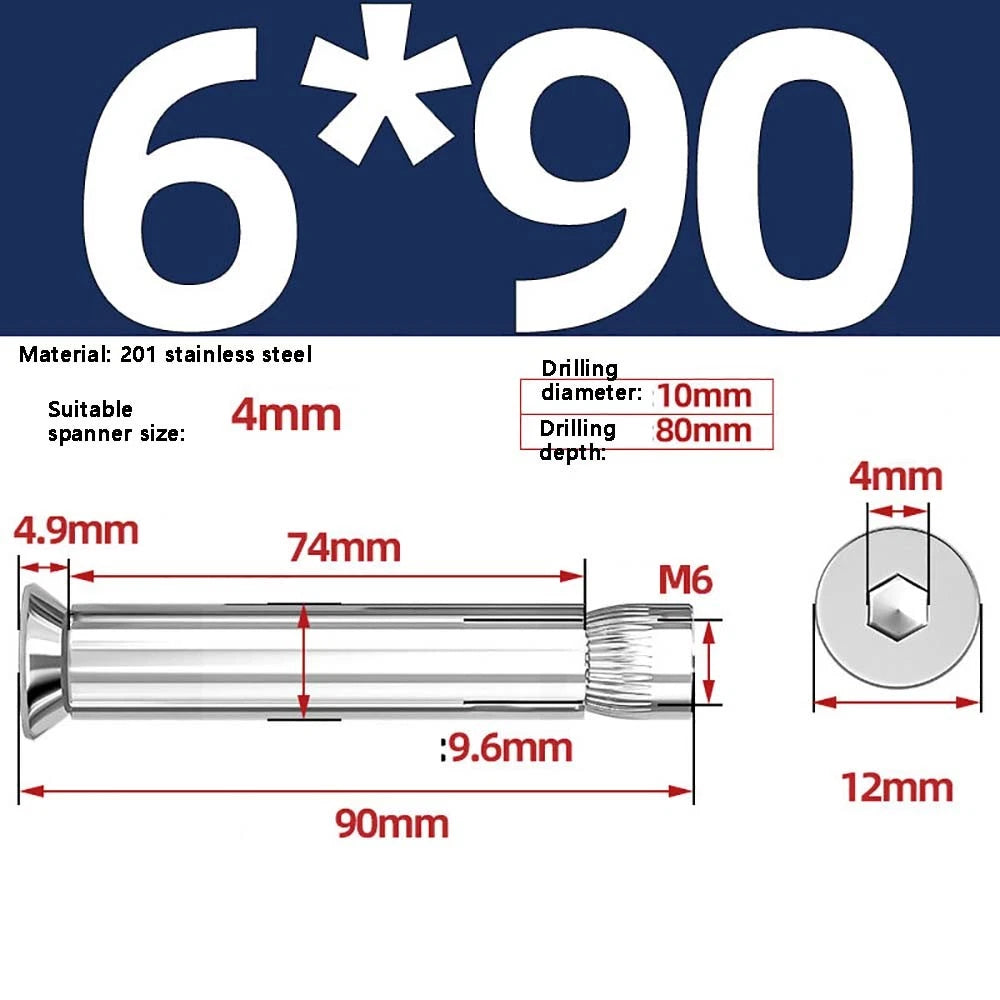 M6–M12 Countersunk Expansion Bolts | 201 Stainless Steel Hex Socket Sleeve Anchors