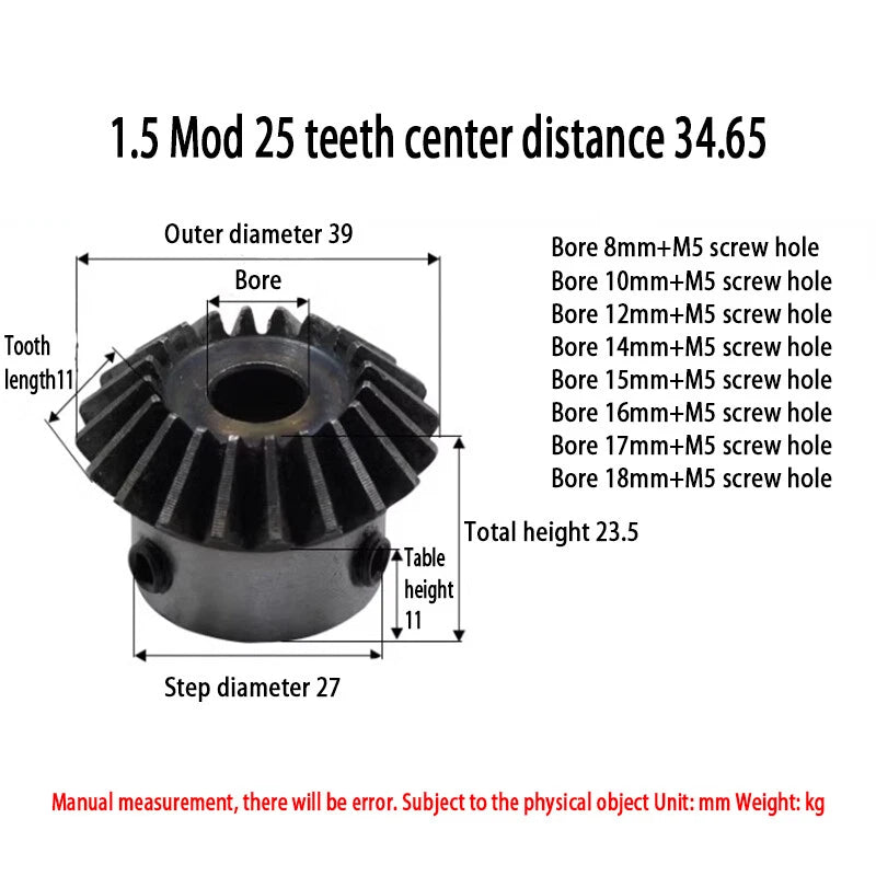 0.5/1/1.25/1.5/2 Mod Bevel Gear 12-40 Teeth Transmission Gears Bevel Teeth 90°