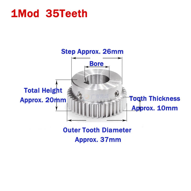 1 Module Stainless Steel Spur Gears 20-50 Teeth Pinion Motor Gear Keyway Hole
