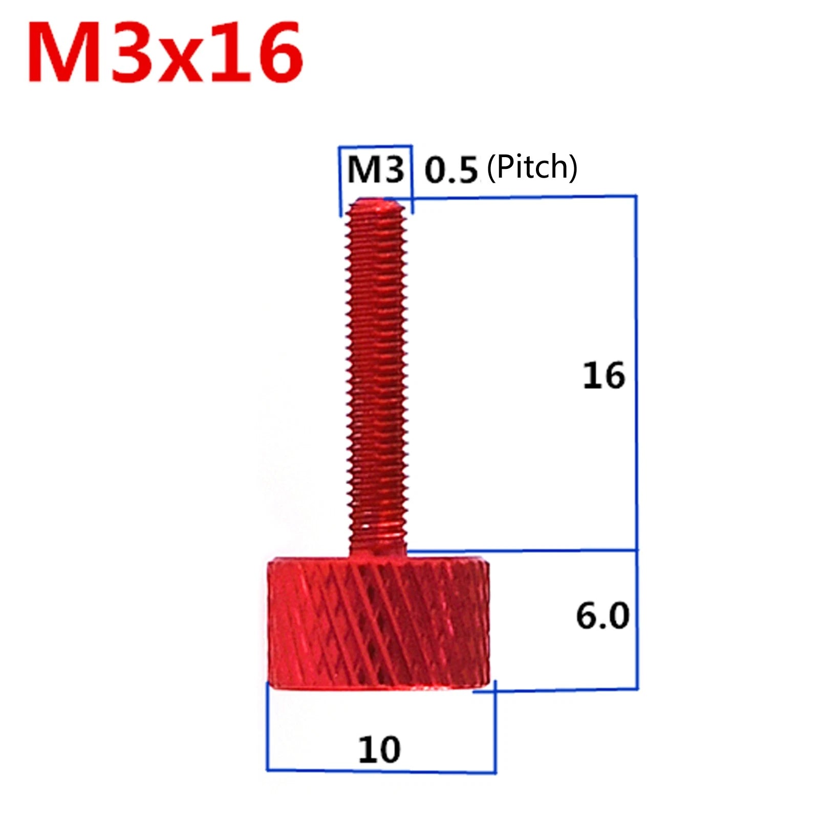 M3 Knurled Thumb Screws – Aluminum Alloy, Anodized Colors, M3×5mm to M3×50mm