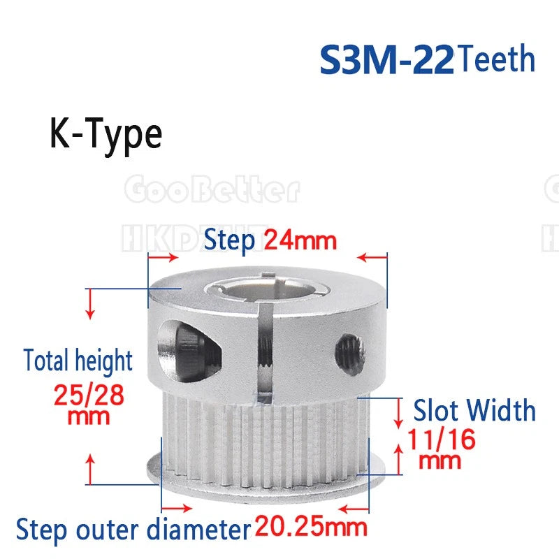 S3M Timing Belt Pulleys 20-60 Teeth 5-20mm Bore Synchronous Wheel Printer Clamp
