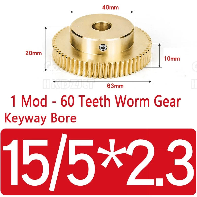 1 Modulus 60 Teeth Brass Worm Wheel Gear 1:60 Transmission Gear,Worm Rod Shaft