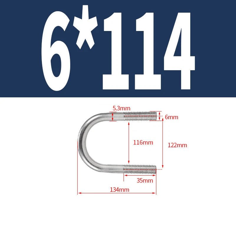 M6 Round Bend U - Bolt – A2 Stainless Steel, 14mm to 114mm, 1/3/5/10/15 Pack - HomeDIYer