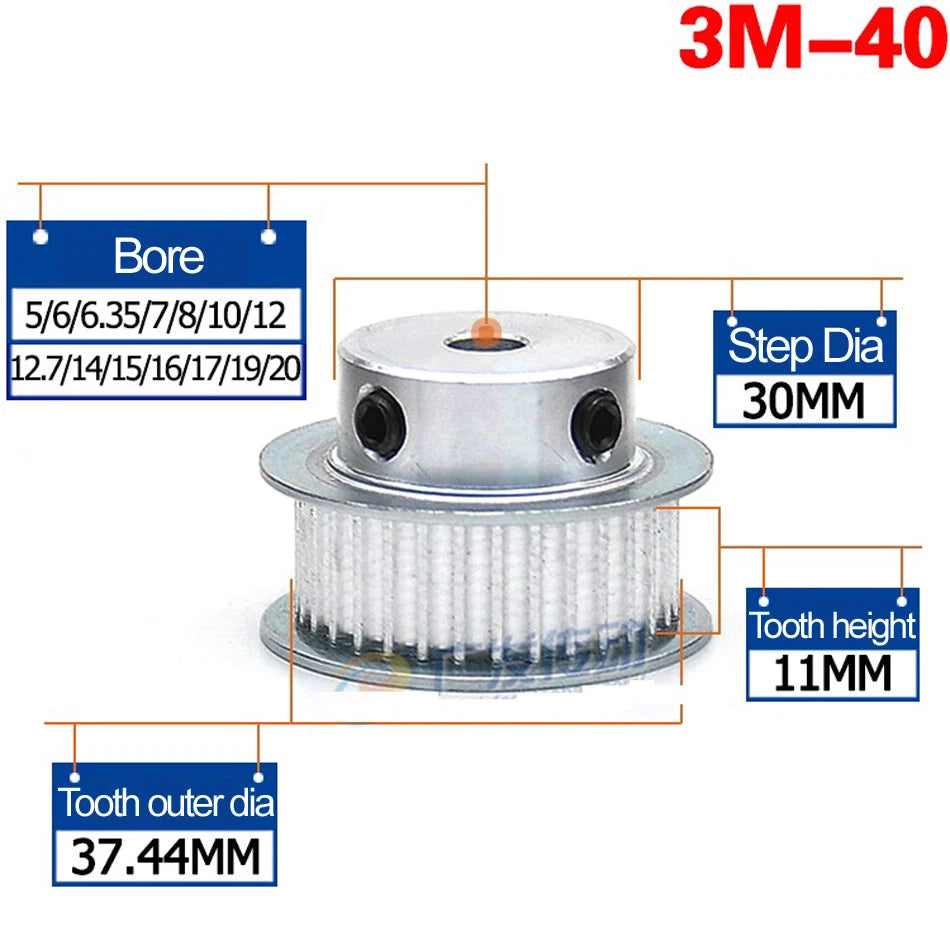 3Mod 15T-60T Pitch 3mm Timing Belt Pulley Synchronous Wheel Selectable Bore