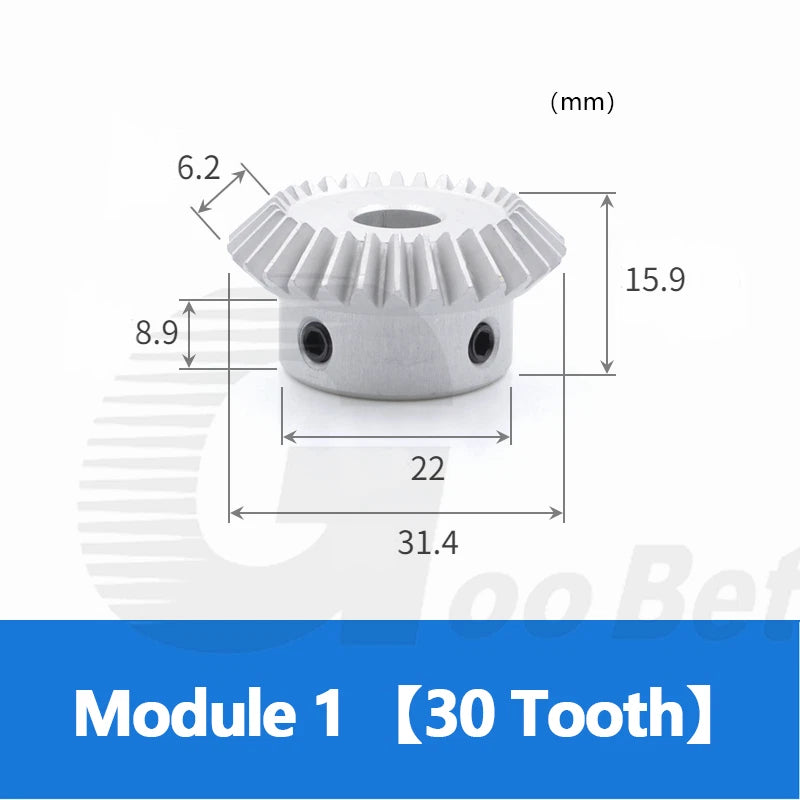 Bevel Gear Set Module 1 Aluminium 1:1 Pairing 15 - 30 Tooth Miter Gear Precision