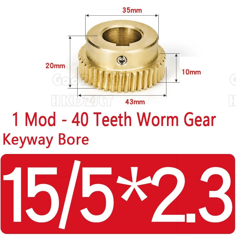 Mod 1 Worm Gear Wheel Brass 40 Tooth Worm Shaft 45# Steel-Brass Bore 6 - 15 mm