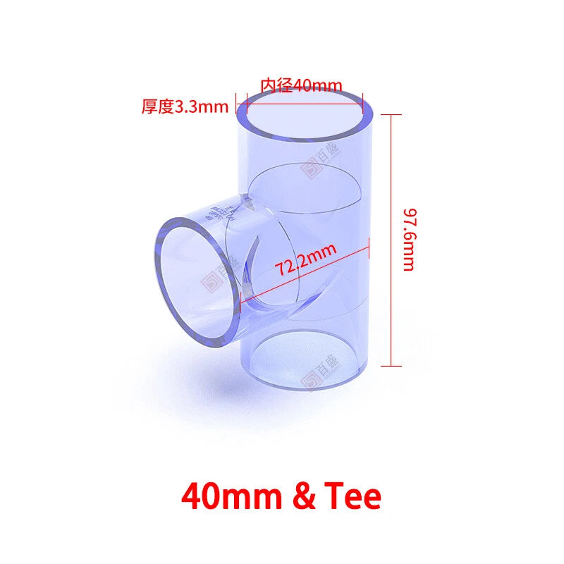 PVC Clear Water Pipe Fittings – Tee, Elbow & Straight Connectors for Fish Tank & Pond (20–50mm)