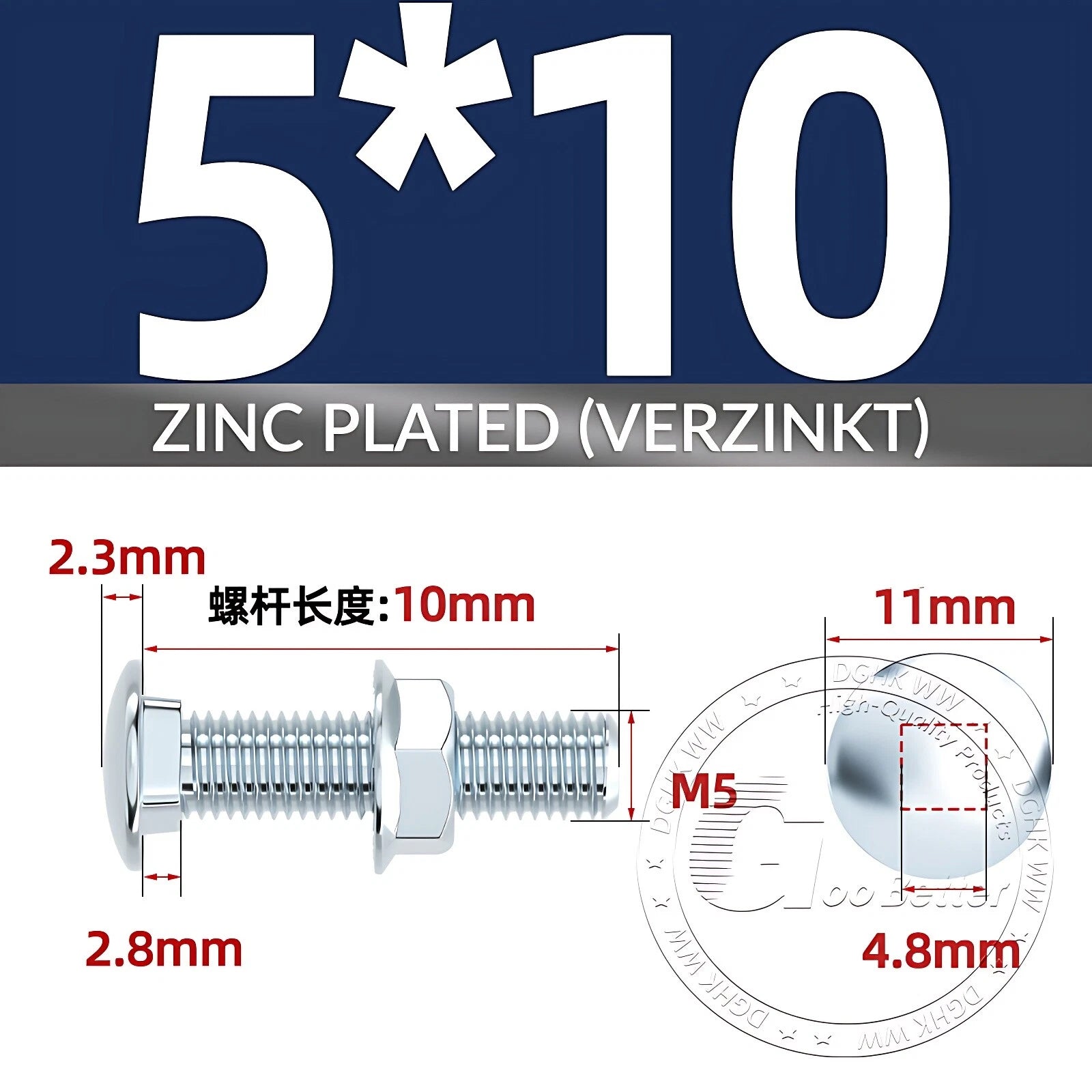 Cup Square Carriage Bolts with Hex Nut — Zinc Plated, M4 to M12