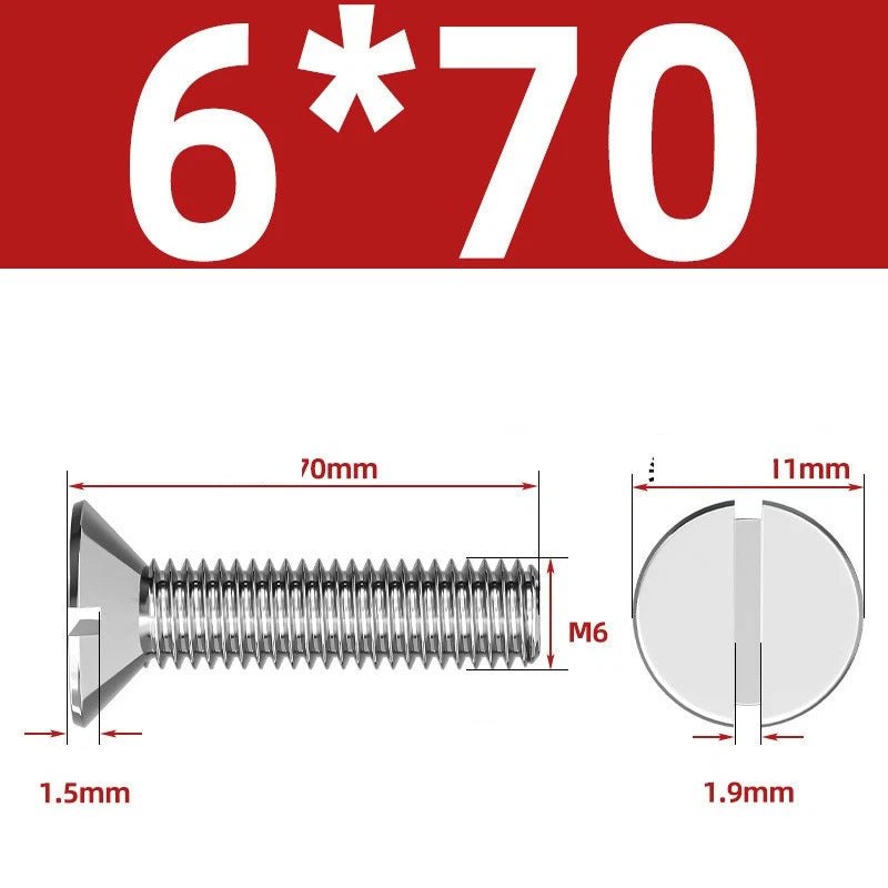 A2 Stainless Steel Slotted Countersunk Machine Screws — M1.6 to M10, Flat Head CSK Bolts - HomeDIYer