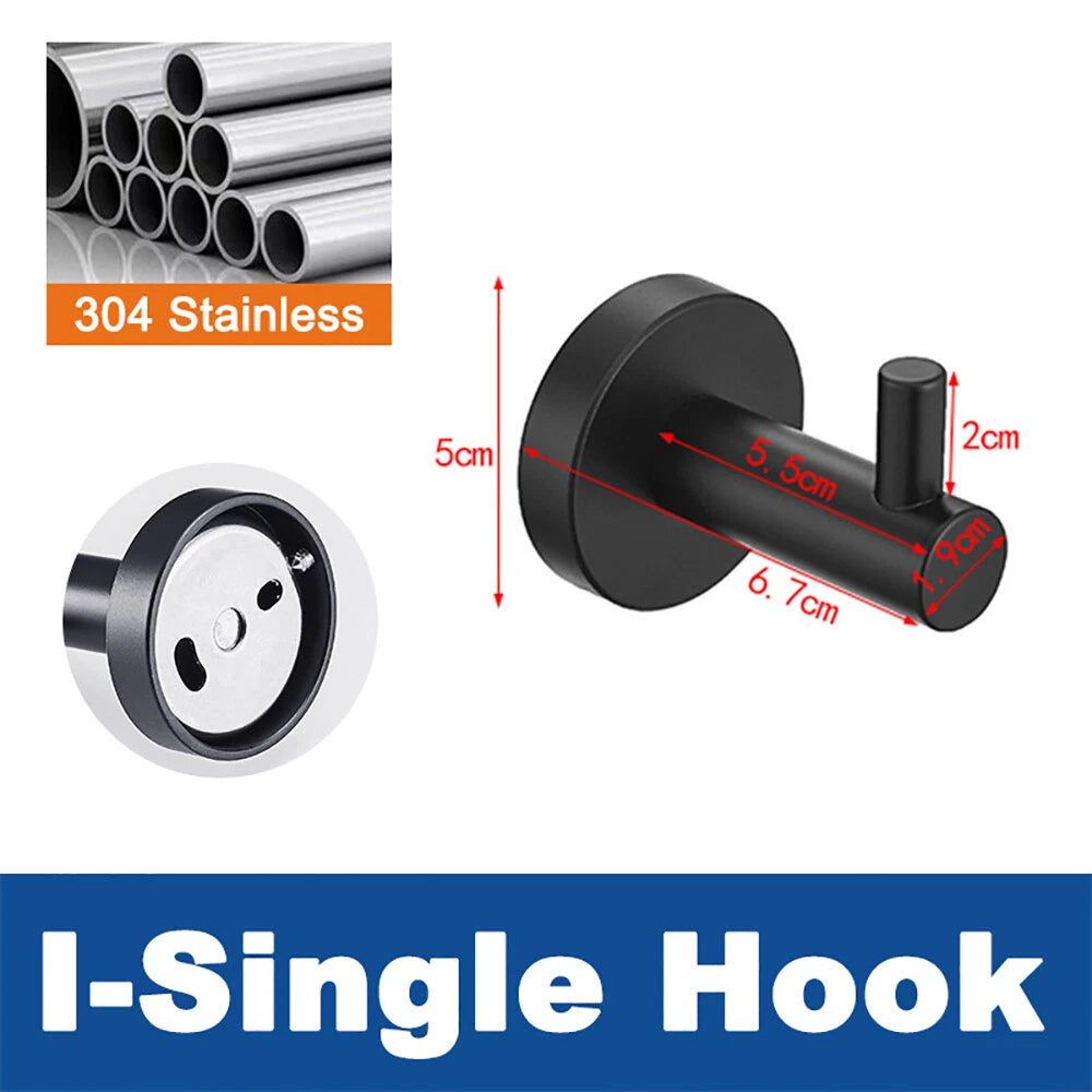 Coat Robe Hooks Stainless Wall Mount Door Hanger Bathroom Towel Black Multi-Type