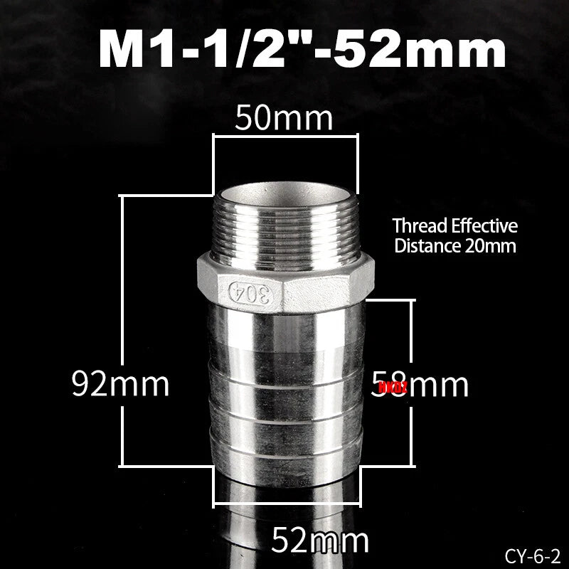 BSP Male Thread Barb Hose Tail Connector 304 Stainless Steel — 1" to 3"