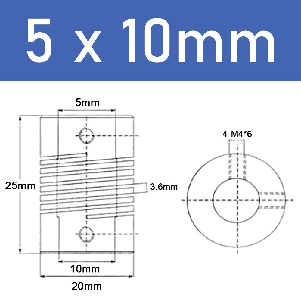 Inner Orifice 5-10mm Flexible Shaft Coupling Rigid Stepper Motor Coupler D20*L25