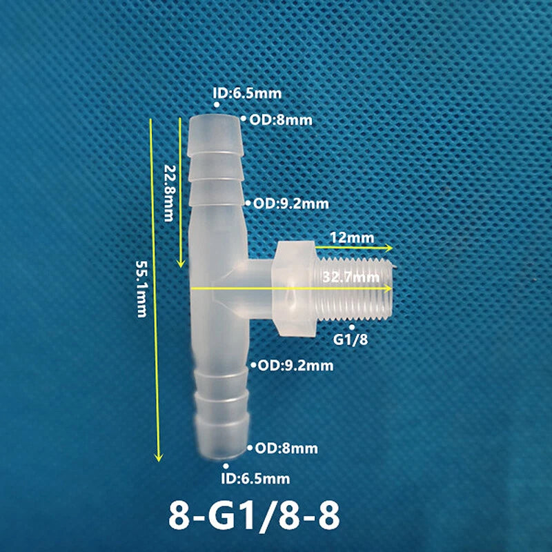 Plastic Male Thread 3-Way Hose Barb Connector — BSP & Metric, Equal Diameter