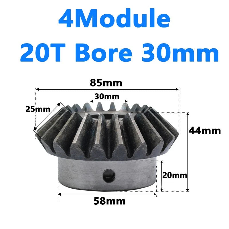 Bevel Gear 4 Module Ratio 1:1 Teeth 20 Bore Dia 20mm 22mm 24mm 25mm 28mm - 40mm