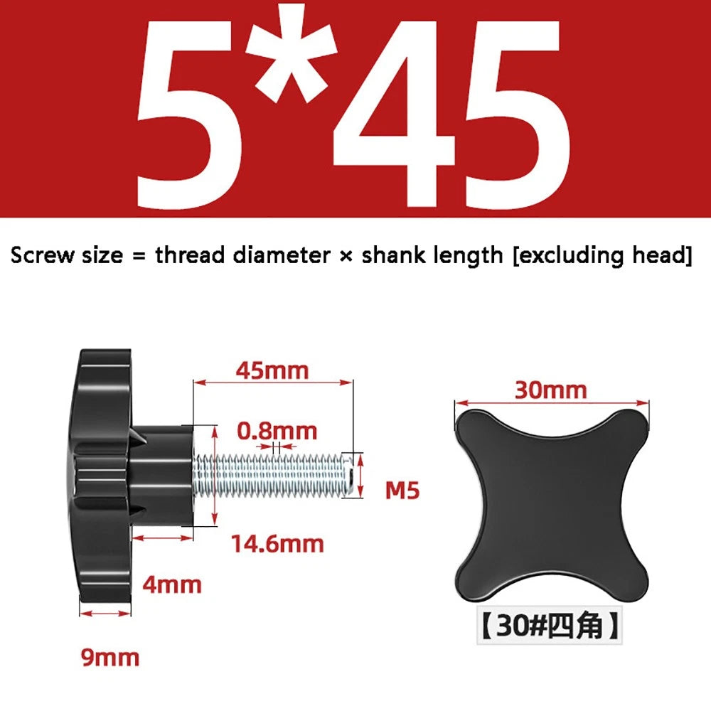 M5-M10 Thumb Screws Black Plastic Four Star Head Hand Grip Knob Bolts Galvanized