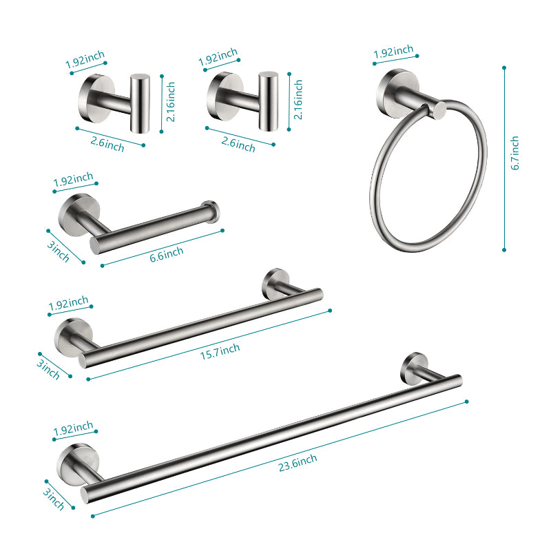 6-Piece Stainless Steel Bathroom Towel Rack Set – Wall Mount, Brushed Nickel, Complete Hardware Kit