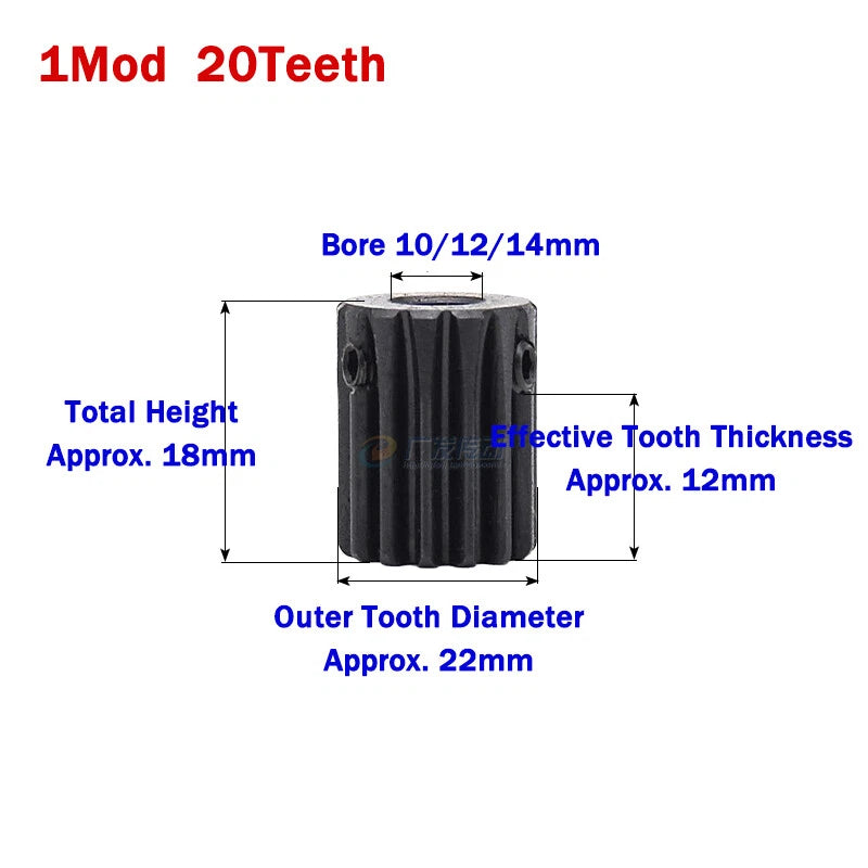 1 Module Spur Gears 10-25 Teeth 45# Steel Pinion Gear Motor Transmission Gears