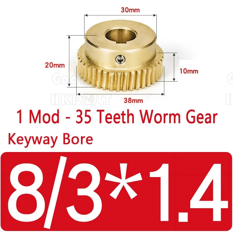 Mod 1 Worm Gear Wheel Brass 35 Tooth Worm Shaft 45# Steel Precision Bore 6-15 mm