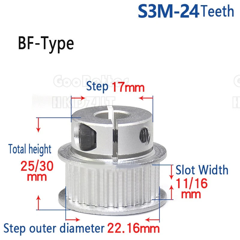 S3M Timing Belt Pulleys 20-60 Teeth 5-20mm Bore Synchronous Wheel Printer Clamp