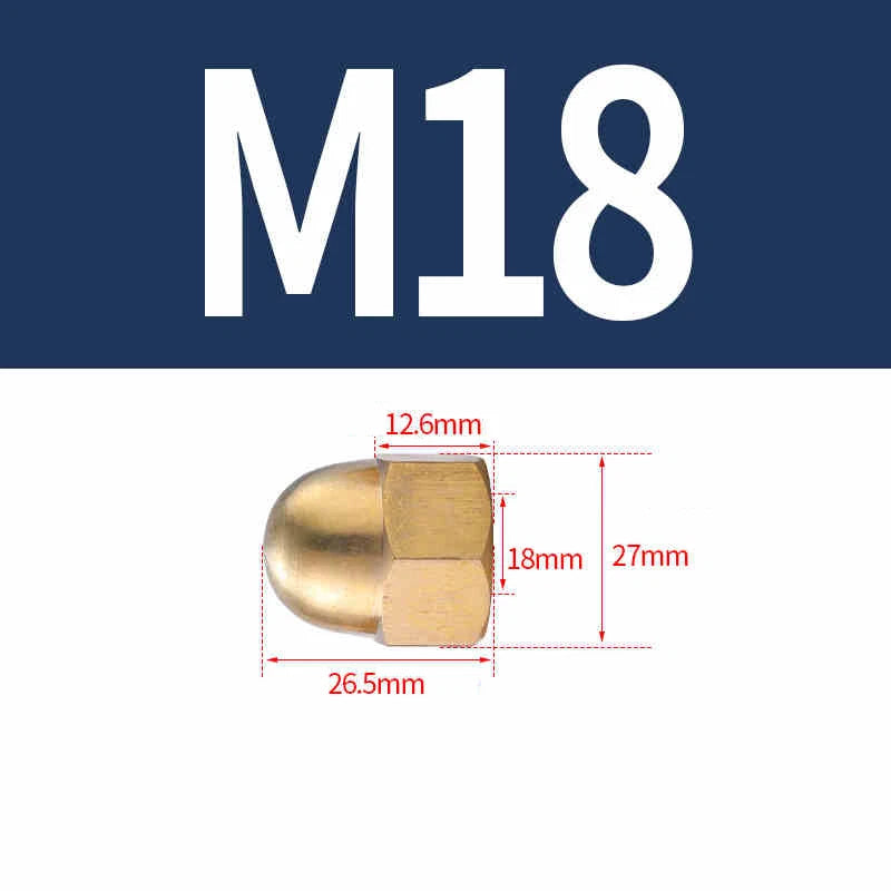 Solid Brass Cap Nuts M3–M20 – Hex Acorn Dome Cover Nuts, Untreated Natural Finish