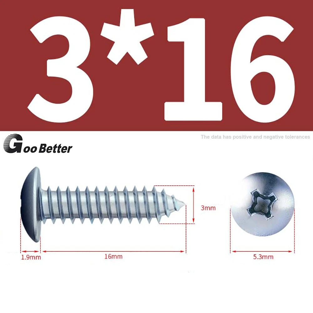 M3 M4 M5 M6 Pan Head Self Tapping Screws – Zinc Plated Carbon Steel